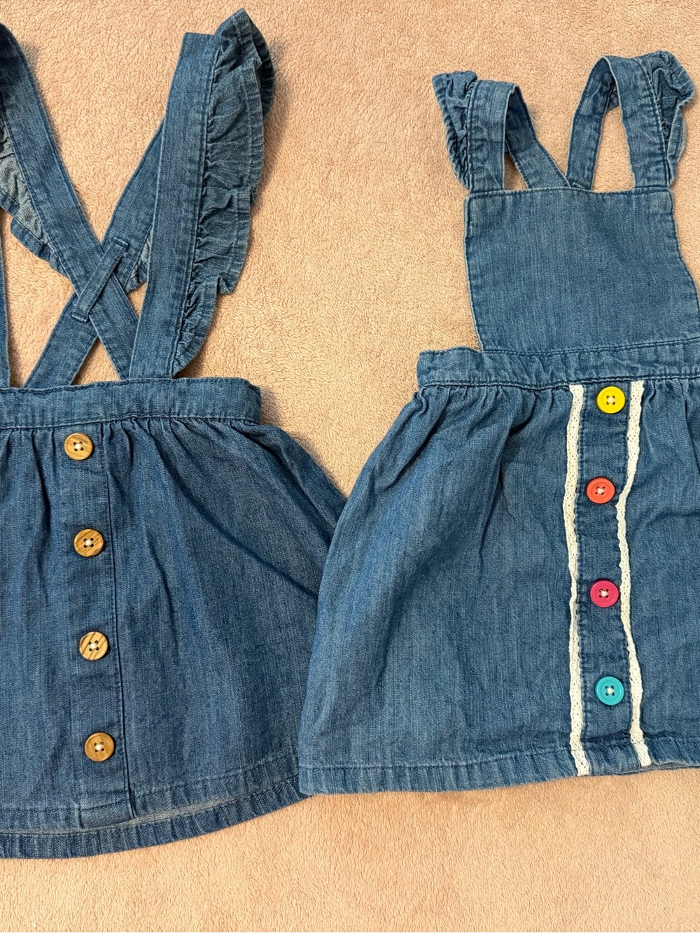 Bundle of 2 Wonder Nation Denim Pinafore Skirts with Colorful Buttons - Blue